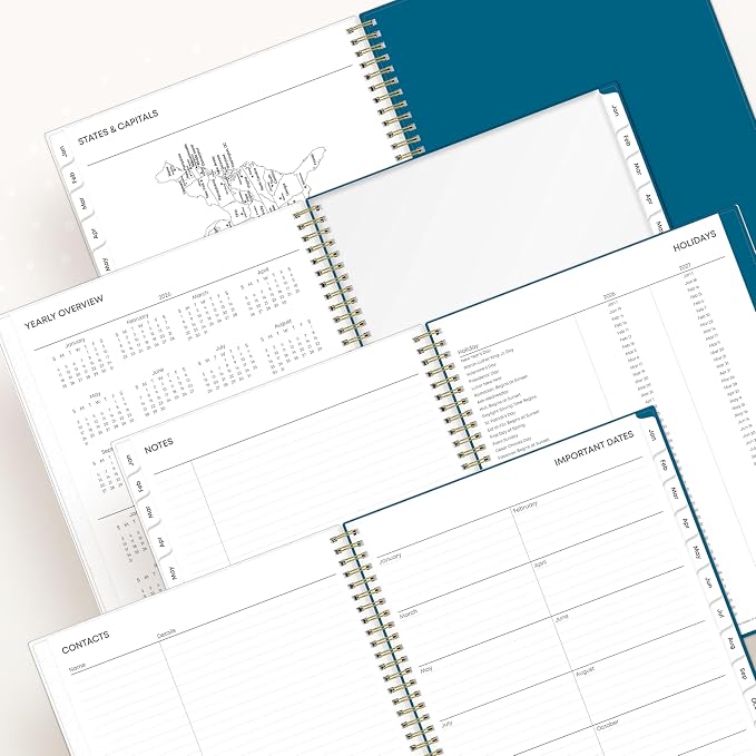 Blue Sky 2026 Weekly and Monthly Planner Calendar, January 2026 - December 2026, 8.5" x 11", Flexible Cover, Laminated Tabs, Durable Twin Wire Binding, Storage Pocket, Bakah Blue