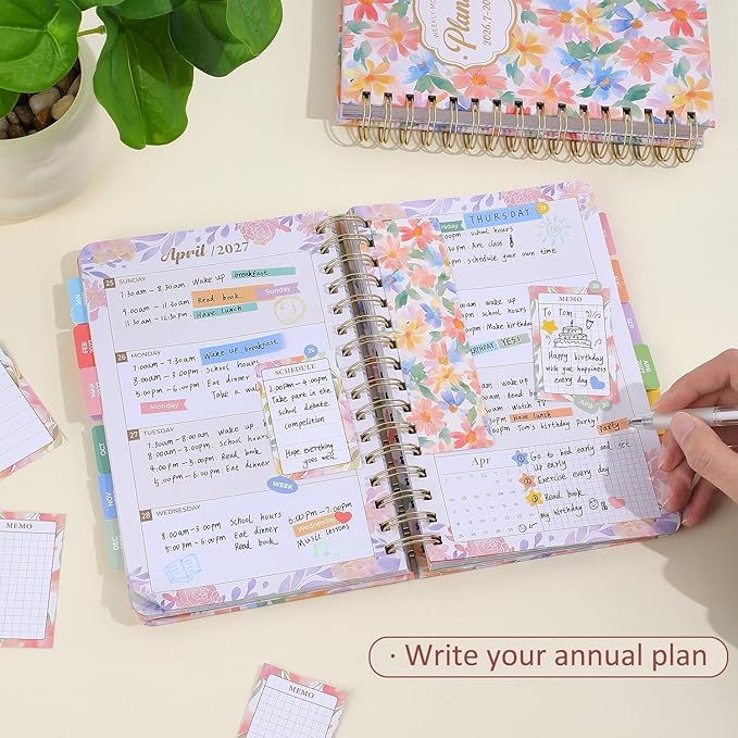 Planner 2026-2027, Floral 18 Months Academic Daily Weekly Monthly Planner Yearly Agenda July. 2026–Dec. 2027, 5.58" x 6.3", Month Tabs, Pocket Folder, Bookmark, Stickers,Ruler with Sticky Note Set