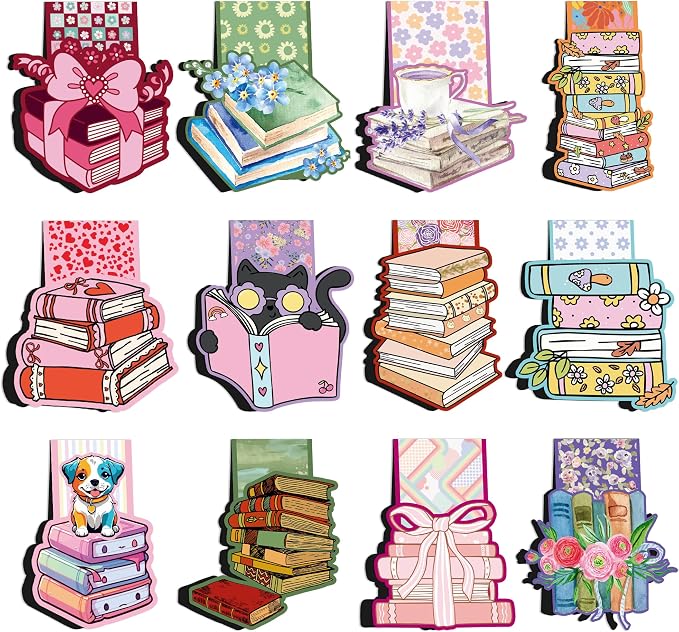 Cute Magnetic Bookmarks, 12 Pcs Floral Magnet Bookmark Clips, Planner Page Marker Gifts for Reading Women Men Students Book Lovers