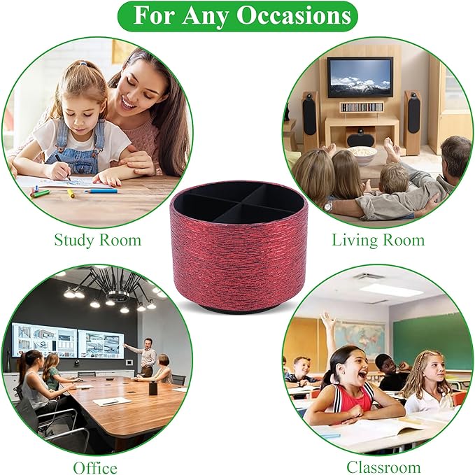 Round Leather Art Supply Organizer,Remote Control Holder,360-degree Rotating Pen Organizer with 4 Compartments(1-Light Tree Red)