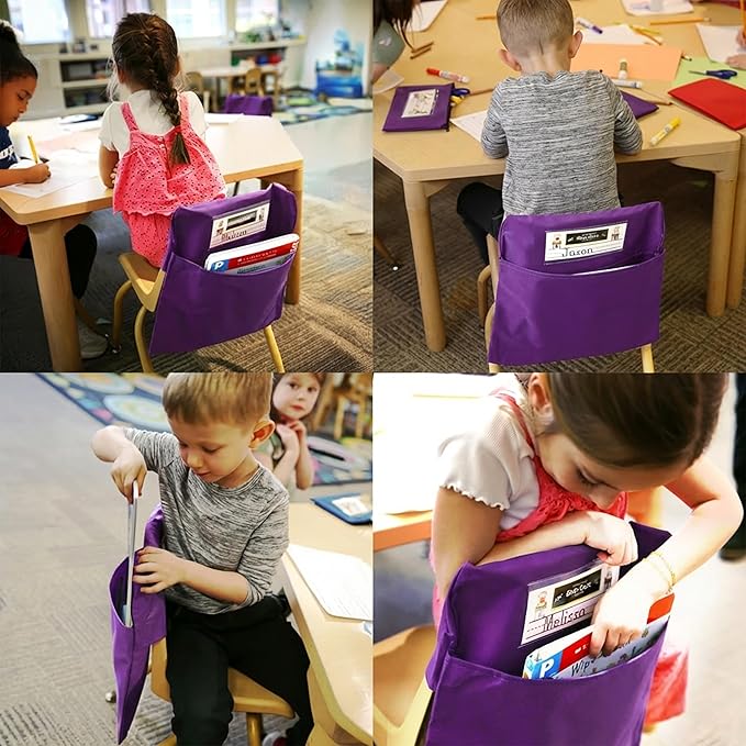 Seat Sack Student Chair Storage Pocket - 17", Single Pocket, Classroom Chair Organizer for Student Desks, Durable Over-the-Chair Storage, Purple, 1-Pack