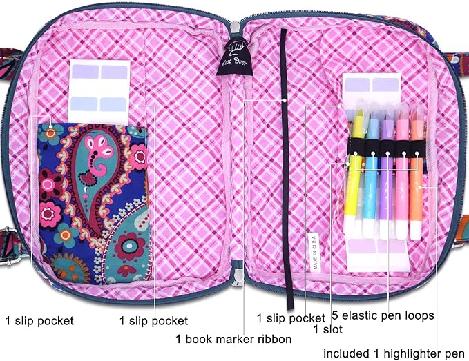 Bible Cover for Women with Adjustable Straps, Large Study Bible Carrying Case Bag with Zip Pocket, 10x7x2.7 Inches
