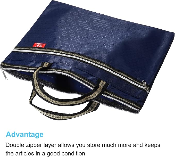 PATIKIL Waterproof Zipper File Bag, Documents Books Tools Storage Zip Pouch for Office Travel, Navy Blue