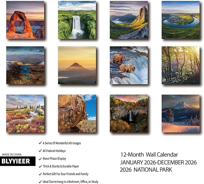 2026 Wall Calendar, NATIONAL PARKS Calendars,2026 Monthly Calendars, Wall Calendar 2026,Thick Glossy Paper, Organizing & Planning & Giftable