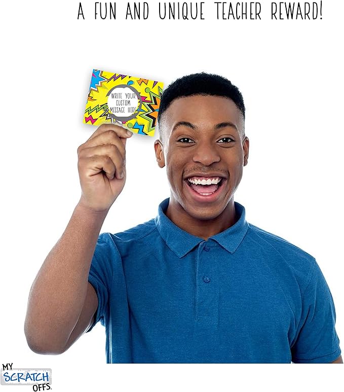 My Scratch Offs 50 Pack Zig Zag Yellow DIY Custom Make Your Own Scratch Off Cards for Teacher Supplies, Classroom Must Haves, Motivational Cards for Students & Small Business