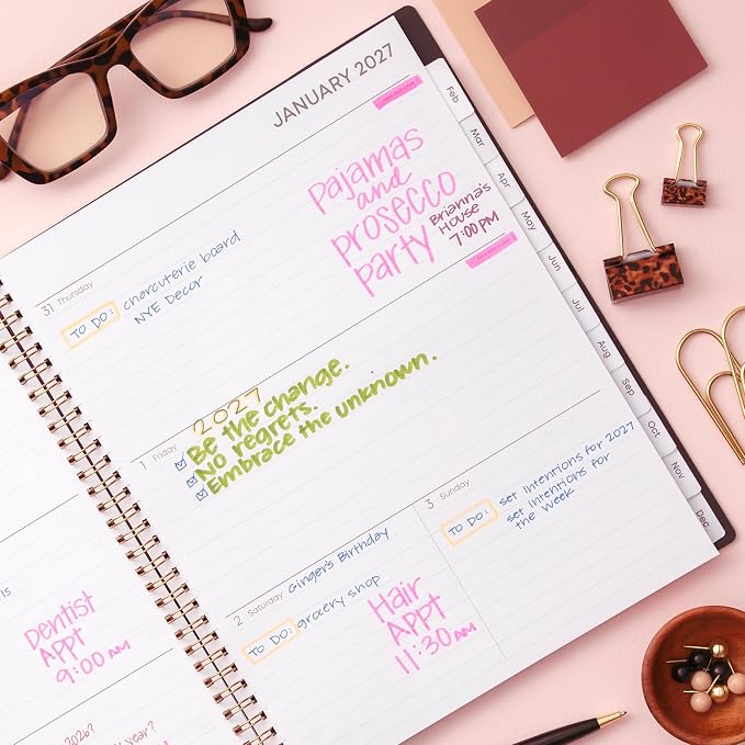 Blue Sky 2027 Weekly and Monthly Planner Calendar, January 2027 - December 2027, 8.5" x 11", Clear Pocket Cover, Laminated Tabs, Durable Twin Wire Binding, Storage Pocket, Baccara Dark