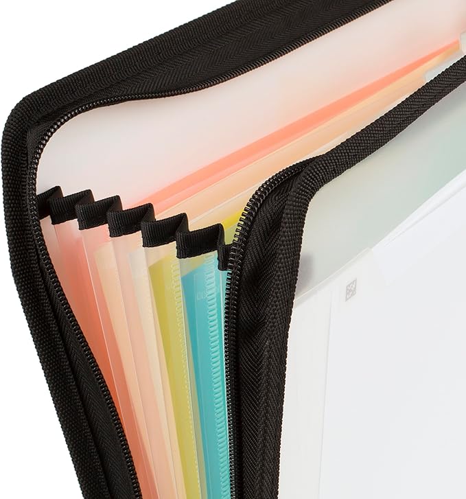 Five Star Expanding File Organizer + Study App, 7-Pocket Accordian File Organizer, Zipper Closure, Holds 8-1/2" x 11" Paper, White (350099E-ECM)
