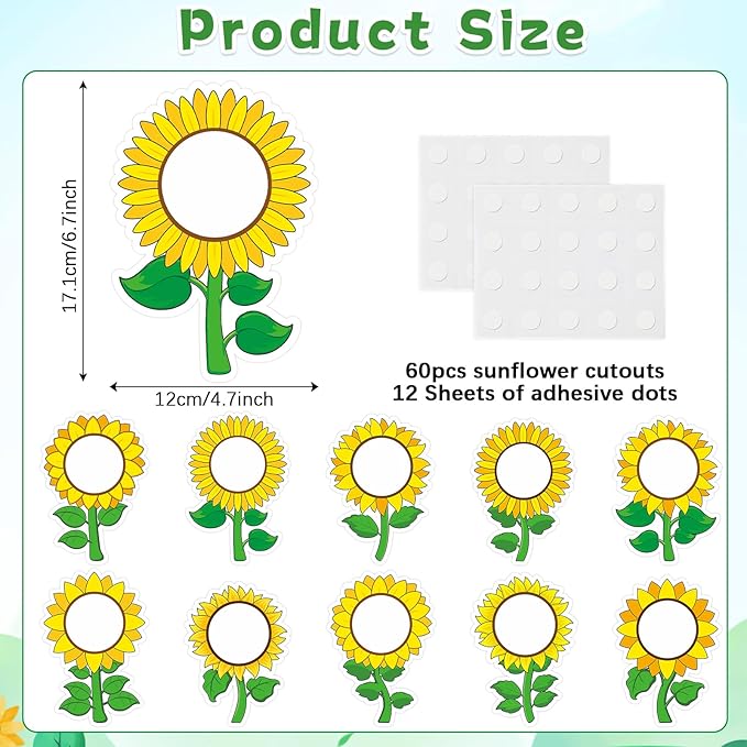 60pcs Sunflower Theme DIY Cutouts Sunflower Bulletin Board Decoration Set Bright Sunflowers Paper Cut-Outs Classroom Decor for Boy Girl Classroom DIY Photo Craft Kindergarten School Wall Door Supplies