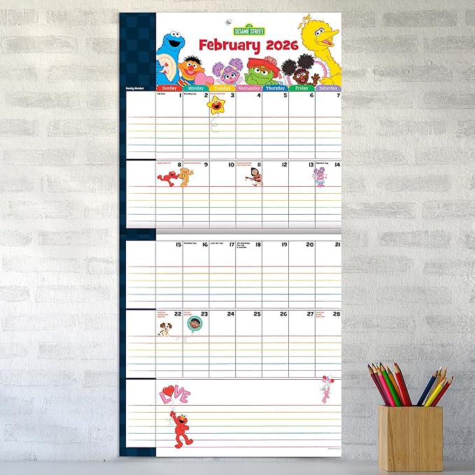 TF Publishing 2026 Sesame Street Wall Calendar - Large Grids for Appointments and Scheduling - Vertical Monthly Wall Calendar 2026 with Premium Matte Paper for Home and Office Organization - 12x12in