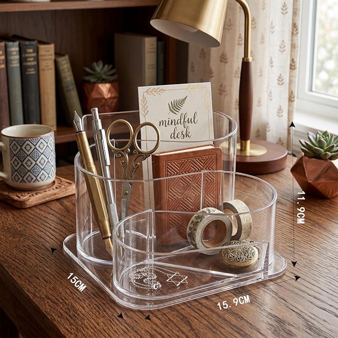 Desk Top Organizer, Aesthetic Pen Pencil Holder for Desk, Small Office Teacher Desktop Organizers and Accessories (Clear)