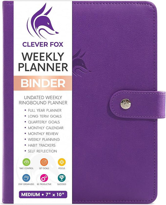 Clever Fox Weekly Planner Binder – Goal Setting Planner for Time Management & Weekly Tasks – Work & Life Organizer with To Do List & Habit Tracker – Undated, 7″ x 9″ Hardcover (Purple)