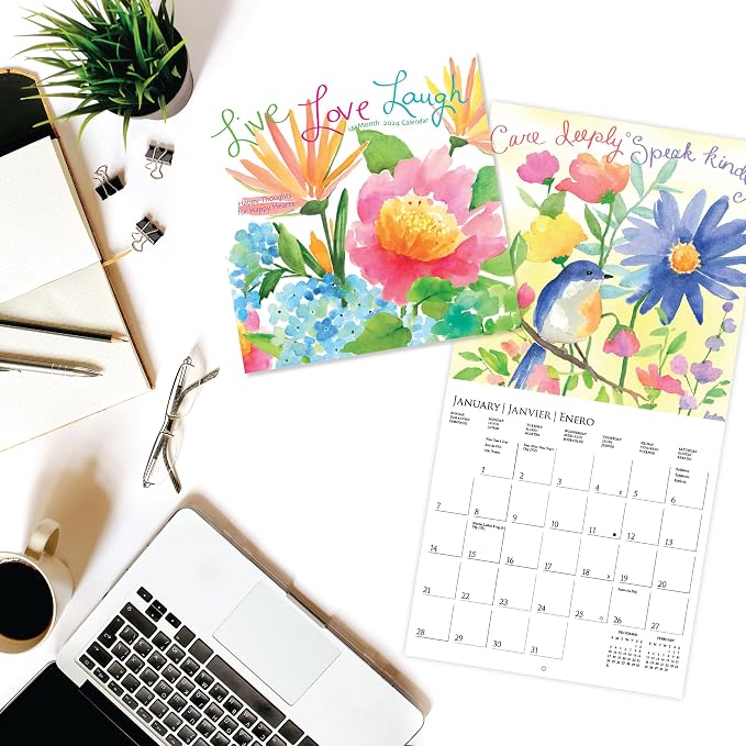 Graphique 2024 Live Love Laugh Mini Wall Calendar | 7” x 7” | Thick Paper | Home & Office Organizer | Large Monthly Grid | 3 Languages & Marked Holidays | 4 Month Preview Page for 2024