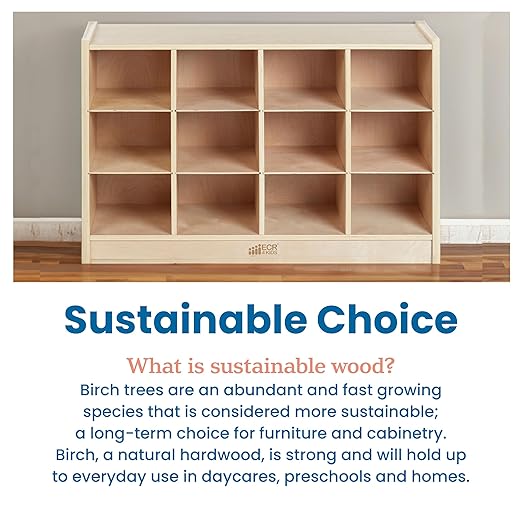 ECR4Kids 12 Cubby Mobile Tray Cabinet and 15 Scoop Front Bins, 3x4, Kids Furniture, Contemporary