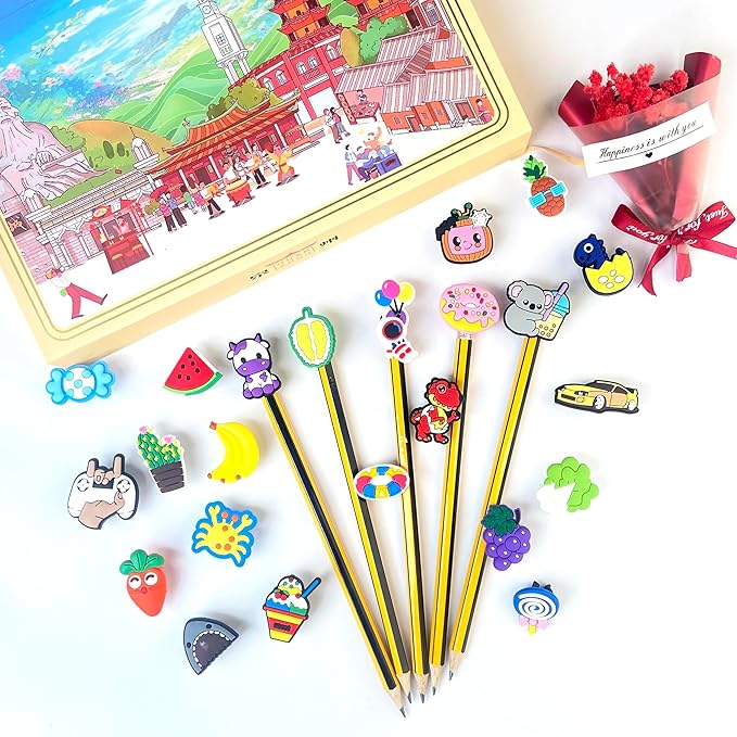 100PCS Mixed Pencil Toppers - Kawaii Pen Charms for Boys and Girls, Cute Classroom Rewards and Prizes for Students, Pencil Charms Decorations for School Supplies, Kids Incentives (100pcs Mixed)