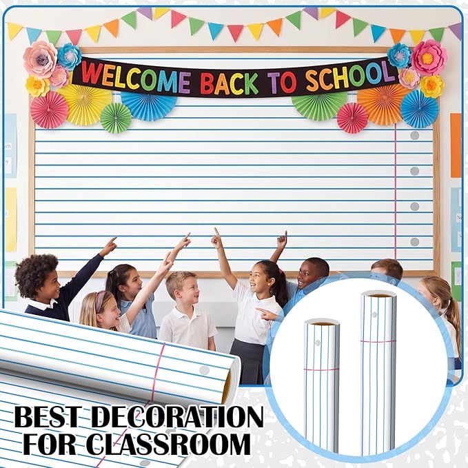 Ctosree 2 Roll Composition Lined Bulletin Board Paper 4x12ft/1.2x3.6m Non Woven Bulletin Background Wallpaper Fade Resistant Board Roll Decoration for Arts Crafts Office School Classroom(Black White)