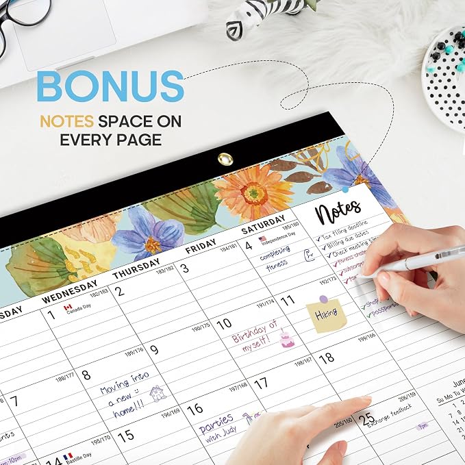 Desk Calendar 2026-2027, 18-Month Calendar Runs from July 2026 to December 2027, Large 17" x 12" Monthly Desktop & Wall Calendar for Home & Office - Botanic Whimsy