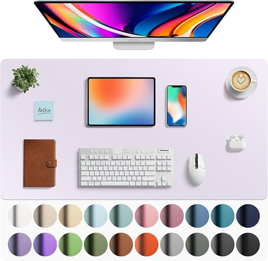 Aothia Faux Leather Desk Mat - Large Mouse Pad, Non-Slip PU Leather Blotter, Waterproof Writing Surface for Office and Home (Soft Lavender, 40" x 24")