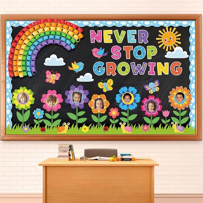 Pasimy Spring Bulletin Board Decorations Set 3D Sunflower Bulletin Board Bee Classroom Decor Honeycomb Butterfly Flower Kindness Cutouts Borders for Home Office Wall Door Window Supplies(Rainbow)