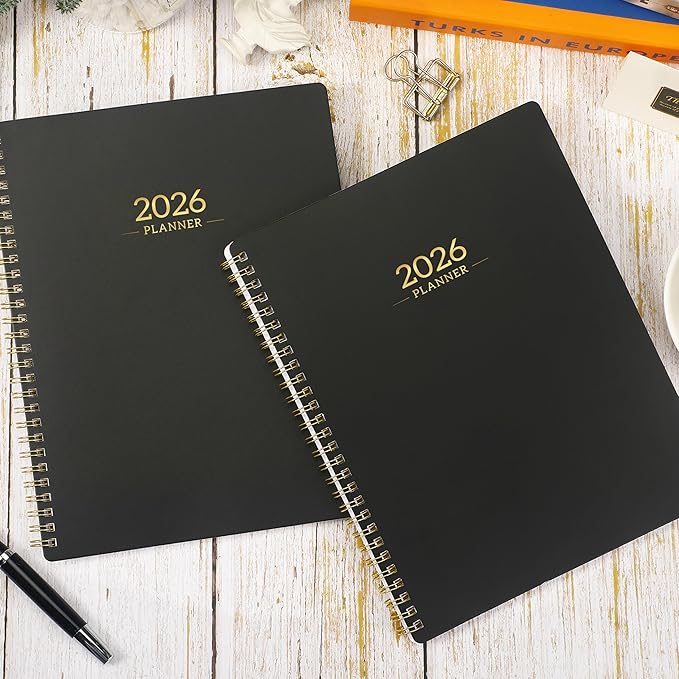 2026 Planner - Calendar/Planner 2026 Weekly and Monthly with Tabs, 8" x 10", Jan. 2026 - Dec. 2026, Flexible Cover + Twin-Wire Binding + Calendars, Daily Organizer - Black