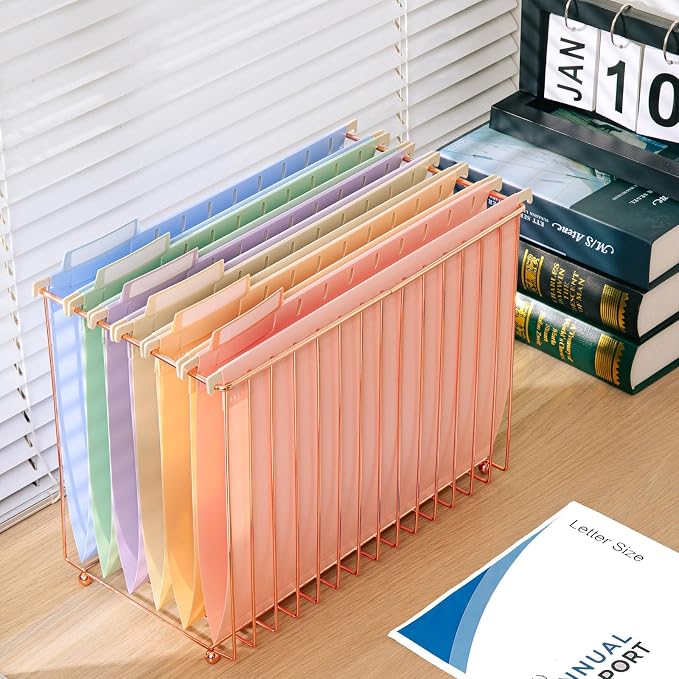 Tear-Resistant Plastic Hanging File Folders Letter Size, 24 Count File Organizer Suitable for File Cabinet Filing Cabinets, 1/5-cut Adjustable Tabs for Office, School
