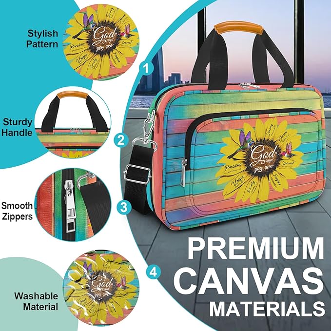 Bible Case for Women,Large Bible Cover,Bible Carrier,Bible Bag for Women Organizer,Sunflower Hummingbird Bible Holder,God Says You Are,Bible Study Supplie Kit With Highlighters,Tabs,Pen,Christian Gift