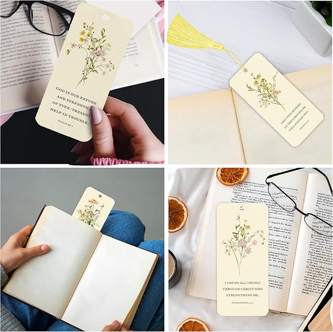 Bible Verse Bookmarks, 10 PCS Floral Christian Paper Bookmark Book Markers with Tassels, Gifts for Women Men Reading Book Lovers Bookish Friends Adults Faith