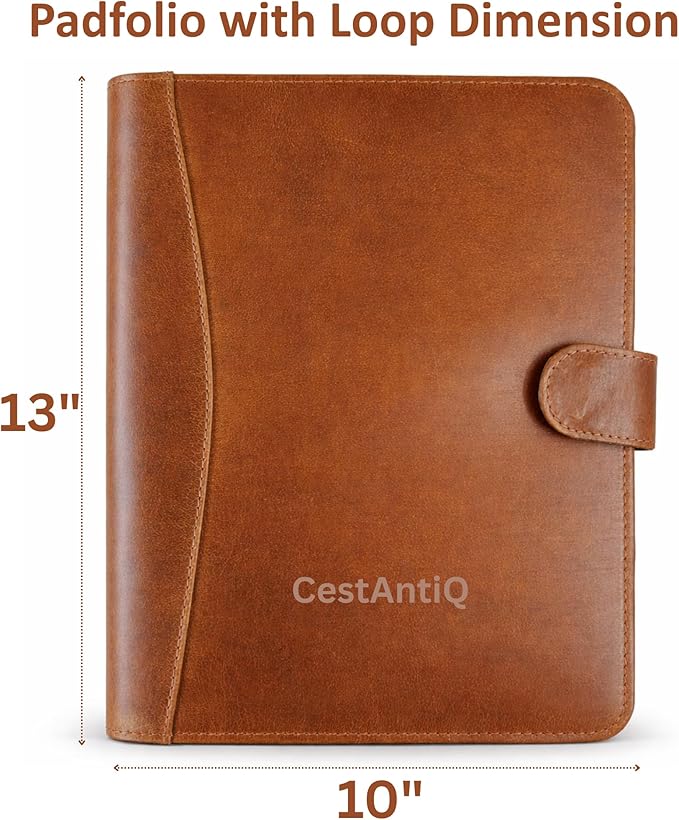 Leather Padfolio Legal Pad Portfolio Organizer | Handmade Executive Notebook Binder | Heavy Duty Full Grain Cow Hide Resume Interview Folio for Men Women, Rustic NoteBook Folder (Cognac Tan)