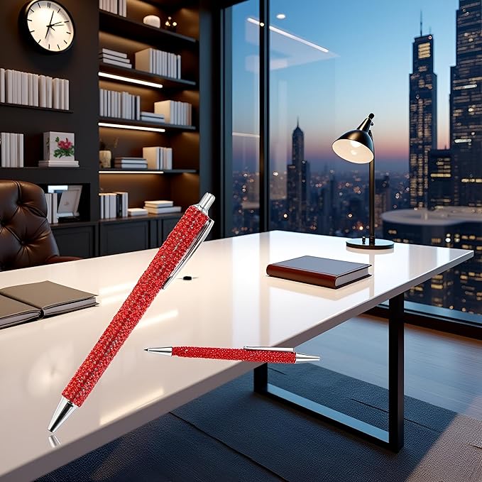 Red Rhinestone Bling Metal Ballpoint Pens Stationery Press Pen Black Ink Gift Pens for Women Girls Coworkers Novelty Cool Signature Pen Writing and Correction Supplies