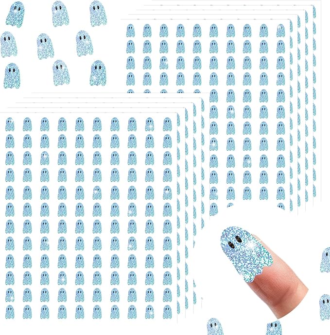 Whaline 1200Pcs Halloween Mini Laser Stickers Ghost Self-Adhesive Stickers Sparkly Label Decals for Craft Scrapbook Envelope Card Teacher Reward, 10 Sheets