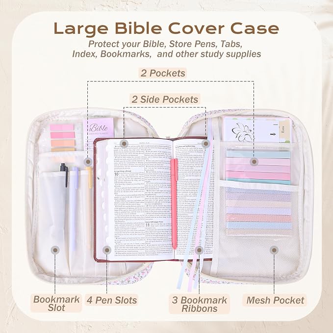 XKDOUS 30 Pcs Bible Cover Kit for Women Quilted Book Carrying Case Pink Bible Bag with Study Supplies Journaling Kit Large Church Book Holder Christian Gifts for Mother Lady