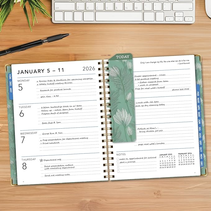LARGE PRINT HARDCOVER 2026 Planner, 8.5"x11": 14 Months (November 2025 - December 2026), Daily Weekly Monthly Planner, Yearly Agenda, Bookmark, Pocket Folder and Sticky Note Set (Whispering Meadow)