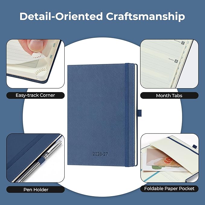 Weekly Monthly 2026-2027 Planner (July 26-Dec 27),8.5"x6.5",18 Months Agenda Plan with Month Tabs & Pocket,Expenses/Note Pages, Academic Calendar with Vegan Leather Cover,Blue