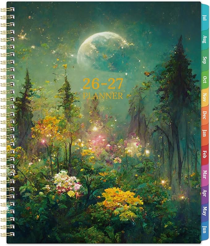 Planner 2026-2027 - Academic Planner 2026-2027, Jul.2026 - Jun.2027, 9" x 11", 26-27 Calendar Planner Weekly and Monthly with Colorful Tabs, Strong Twin-wire, Back Pocket - Dreaming Moon
