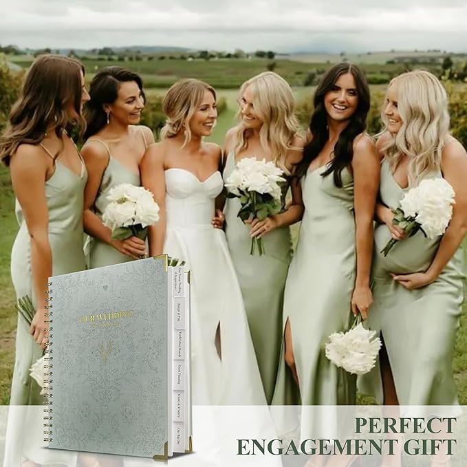 Bride Squad Wedding Planner Book and Organizer | Bridal Wedding Planner Book with Countdown Calendar & Checklists | A Thoughtful Engagement Gifts for Couples, Green Floral