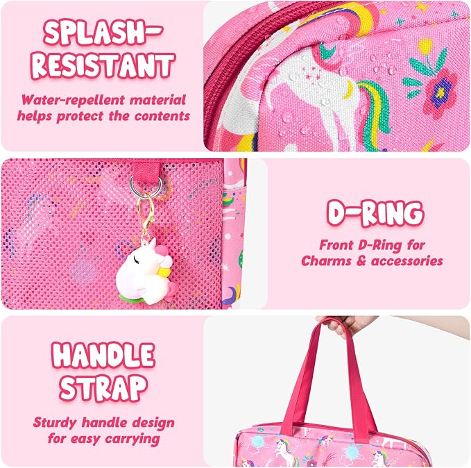 WAWSAM Unicorn Kids Mesh Zipper Pouch, File Organizer Folders with Pocket | 13.78" x 11.42" Waterproof File Folder for Girls with Handle, Document Organizer for School, Books, Travel, Home Storage