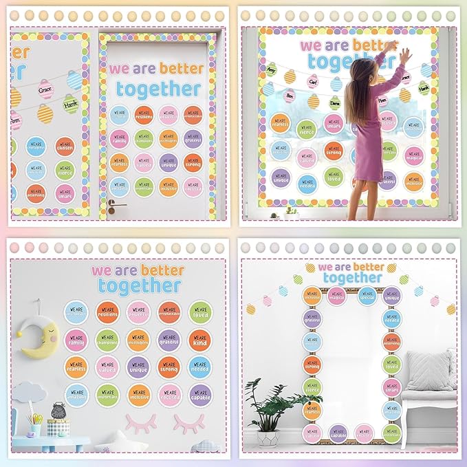 QOUBAI Pastel Affirmation Station Bulletin Board Set Motivational Together We are Better Bulletin Board Inspirational Positive Sayings Cutouts Classroom Decor for Back to School Decor Wall Door