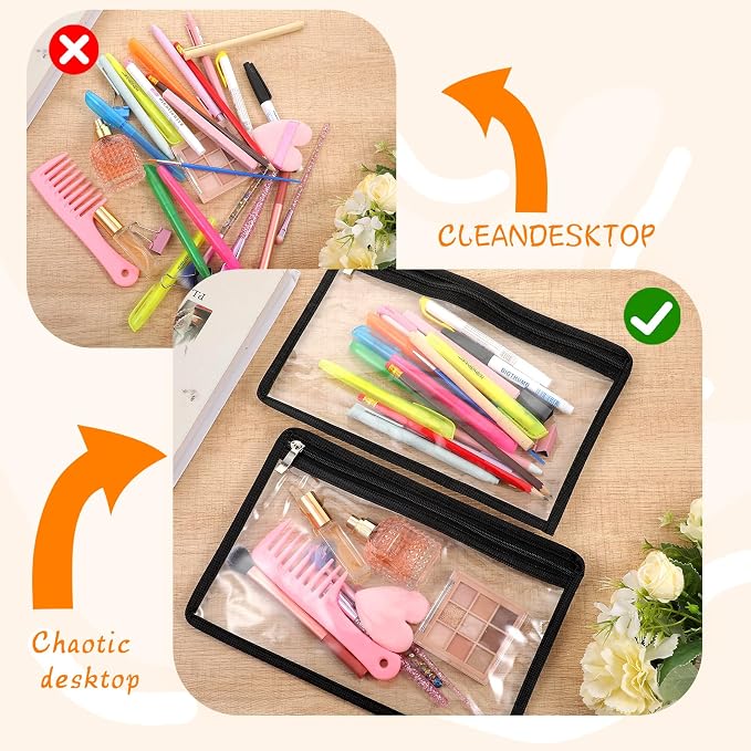 20 Pcs Large Clear Zipper Pouches Pencil Pouches PVC Makeup Pouch Envelopes Folder Storage Multi Purpose Pouch Document File Organization Bags, Office Supplies (Black Edging, 11.4 x 7.5 Inches)
