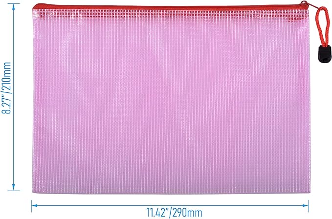 3 Pcs 11.42" x 8.27" B5 Sizes Mesh Zipper Pouch Bags, Mesh Bags with Zipper，Waterproof Clear Document Pouch for Organization Puzzles Travel, Office, Classroom Organization, B5 Red