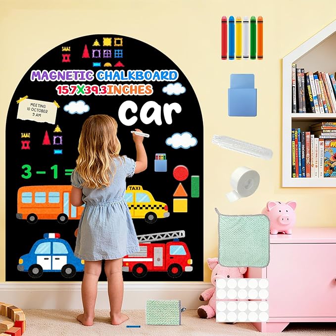 Large Magnetic Arch Wall Decal 31X39 Inch Magnetic Arch Chalkboard Decals for Wall Magic Playwall Magnet Wall Board Black Chalk Board Arch for Kids Room Toddlers Playroom Nursery Classroom Decor