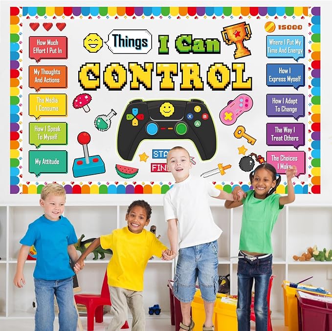 Things I Can Control Bulletin Board Set Video Game Classroom Bulletin Board Decorations Mental Health Growth Mindset Cutouts for Back to School Classroom Students Teachers Chalkboard Wall Decor