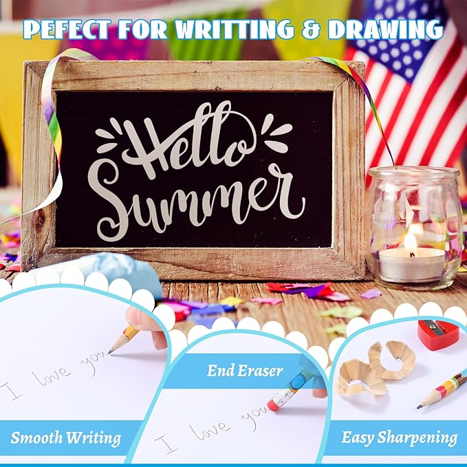 Fainne 36 Pcs Beach Themed Summer Pencils with Eraser Bulk Hawaiian Party Favors Cool Summer Novelty Fun Wooden Colorful Pencils for Class School Office Supplies Reward Prize Party Gifts, 6 Style