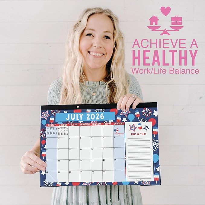Hadley Designs Large Teacher Desk Calendar 2026-2027 - Desktop Calendar 2026, 18-Month Desk Calendars for Home, Office & Classroom, Cute Classroom Must Haves, Teacher Appreciation Gifts