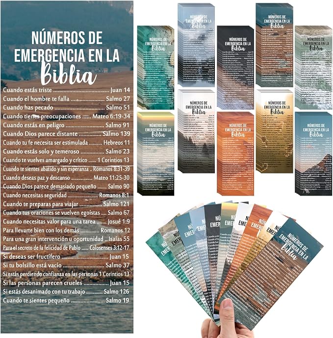 Motiskyy 100 Pcs Father's Day Emergency Numbers Bookmarks Gifts Christian Bookmarks Bulk Bible Verse Cards Inspirational Scripture Cards Bulk for Church Members Sunday School Gifts (Spanish)