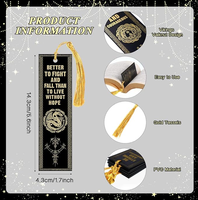 10 Pcs Motivational Bookmarks for Men Christmas Nordic Vikings Bookmarks with Tassels Celtic Book Marker PVC Scandinavian Vikings Book Marks for Xmas Office Employee Teacher Classroom Reader Gift
