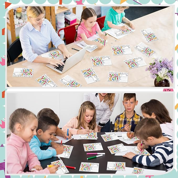 120Pcs Doodle Shout Out Cards for Employees Office Staff Teachers Students Coworkers Positive Appreciation and Recognition Reward Cards Encouragement Card for School or Work Bulletin Boards 6x4 in