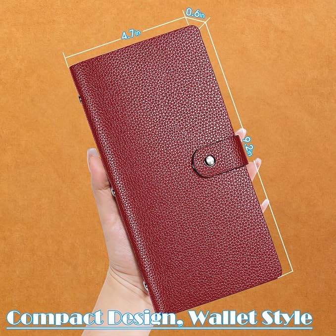 Leather Receipt Organizer, Coupon Organizer with 40 Clear Pockets, Receipt Holder for Home,Travel, Shopping,BusinessTrip, Keeping Receipts and Coupons Organized,Prevents Loss and Damage(DarkRed)