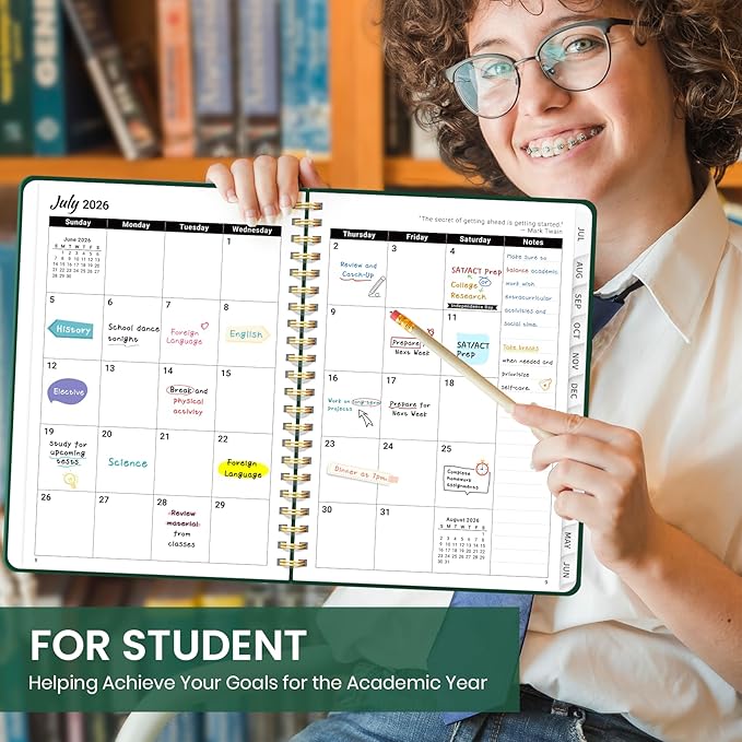 Planner 2026-2027 for Women & Men, Academic Monthly and Weekly Calendar Planner, Jul 2026 - Jun 2027, A4 (8.5" x 11"), Teacher Student Planning Book with Tabs, Ideal for Office School Supplies - Dark Green
