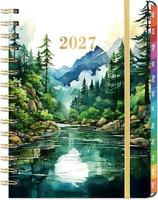 2027 Planner - Jan. 2027 to Dec. 2027, 2027 Planner Weekly and Monthly with 12 Colorful Monthly Tabs, Elastic Closure, Inner Pocket, 6.3" x 8.4" - Forest Landscape