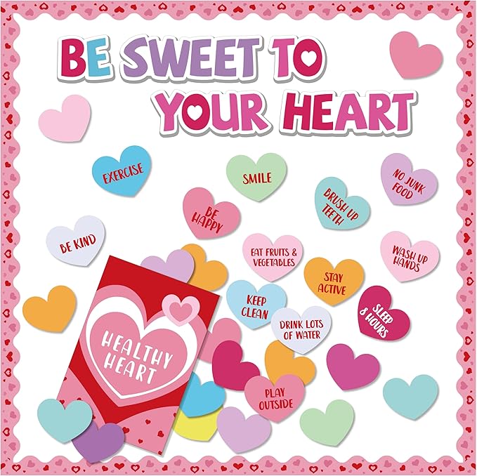 Pajean Valentine's Day Heart Bulletin Board Set Romantic Love Classroom Decorations Sweet Day Theme Paper Cutouts for Wall Window Decor School Office Supplies(Conversation Hearts)