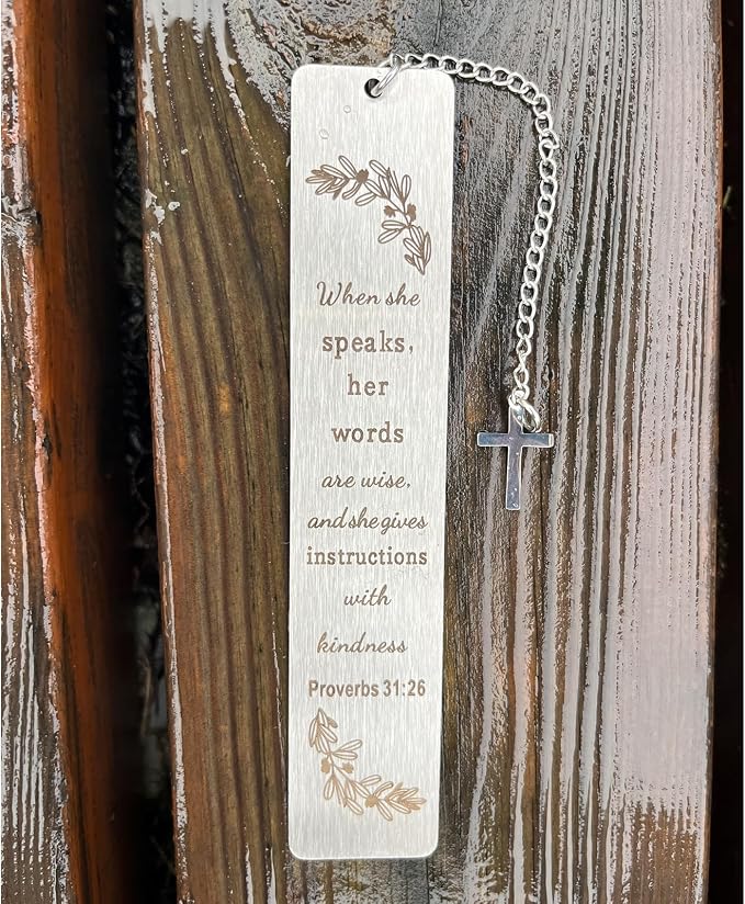 Christian Bookmark Gifts for Women Girls Boys, Inspirational Religious Book Mark Markers Faith (When she Speaks her Words), Silver